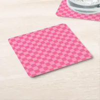 Hot Pink Light Pink Checker Pattern Paper Coasters