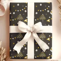 Modern Christmas Trees Black Gold Holiday Wrapping Paper