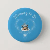 Snow Excited Blue Teddy Bear Baby Shower Button