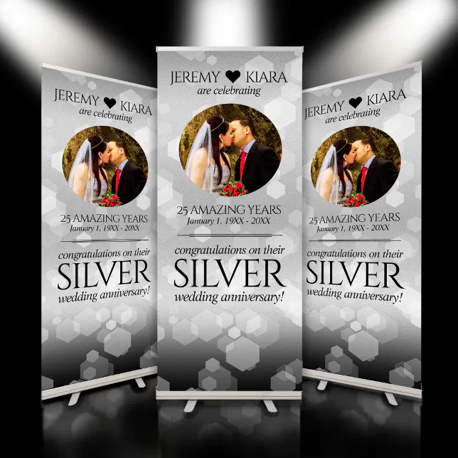 Elegant 25th Silver Wedding Anniversary Retractable Banner