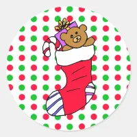 Christmas Red and Green Polka Dots stocking Classic Round Sticker