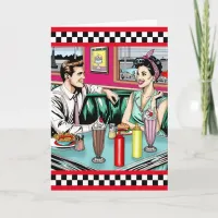Retro 1950's Couple at Diner Happy Birthday Card