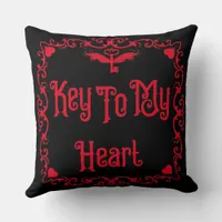 Goth Valentine Key To My Heart Red Throw Pillow