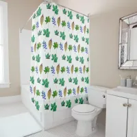 Green and Blue Watercolor Leaves Shower Curtain