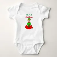 My First Christmas Cute Cartoon Elf Baby Bodysuit