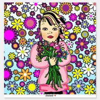 Pretty Whimsical Folk Art Girl Holding Flowers Sticker