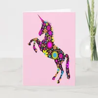 Floral Unicorn on Pink, Birthday Card