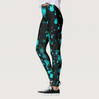 Blue Paint Splatters on Black Leggings