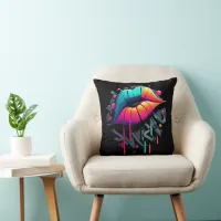 Vibrant Graffiti-Style Colorful Lips Throw Pillow