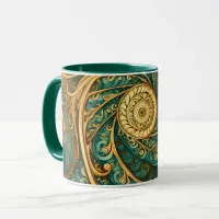 Spirals in Green and Gold Mug