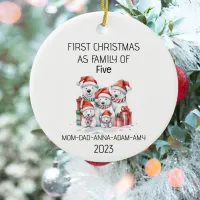 First Christmas Family of Five Polar Bears Ceramic Ornament