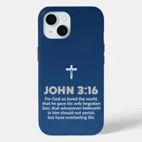 Blue Gradient Bible Verse Quote John 3:16 Crucifix iPhone 15 Case