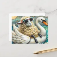 Cute Sheep Swan Floatie Postcard