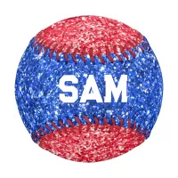 Royal Blue and Red Glitter Bold Sport Monogram Baseball