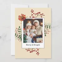 Winter Botanicals Christmas Photo Beige Holiday Card