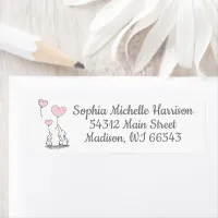 Cute Elephants | Pink & White Heart Balloons Label