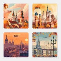 Tallinn, Munich, Madrid, Vienna Coaster Set