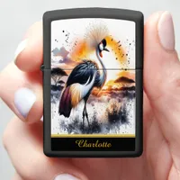 Crowned Crane Stands Majestically Zippo Lighter