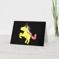 Unicorn Yellow Patriotic USA Flag Mane Cartoon Card