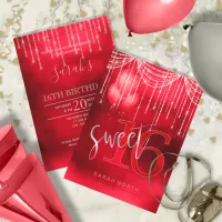 String Lights & Balloons Sweet 16 Red ID473 Invitation