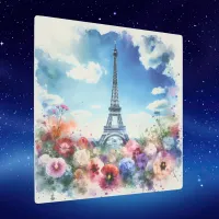 Eiffel Tower Paris Floral Watercolor | Metal Print