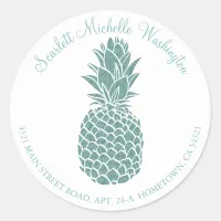 Girly Teal Glitter Pineapple Address Classic Round Sticker
