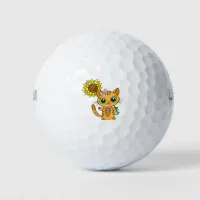 Cute Kawaii Cat Holding Flower Golf Balls