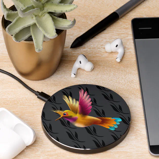 Colorful Crested Hummingbird in Flight Wireless Charger