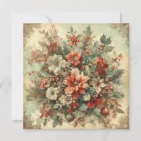 Elegant Vintage Christmas Flowers  Holiday Card