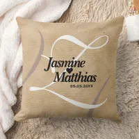 Rustic Elegant Vintage Monogram Burlap Wedding Throw Pillow