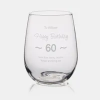 Happy Birthday 60th Stylish Typography Elegant 60 Stemless Wine Glass