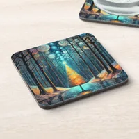 Iridescent Holiday Dream 🎄 Glowing Christmas Tree Beverage Coaster