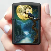 Eagle's Golden Moonlit Willow Scene Zippo Lighter