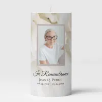 White Carnation Floral Celebration of Life Funeral Pillar Candle