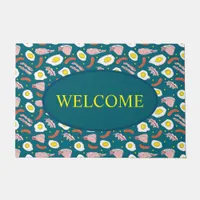 Fun Teal Blue Egg and Bacon Fried Breakfast Doormat