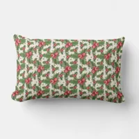 Festive Holly Berries and Foliage Lumbar Pillow