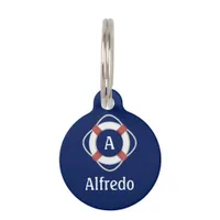 Navy Blue Nautical Lifesaver Monogram Pet ID Tag