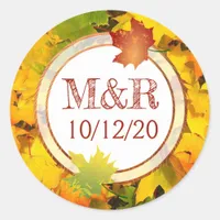 Personalized Fall Leaves Monogram Wedding Stickers