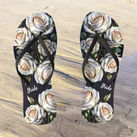 Gorgeous white roses with golden details, bride  flip flops