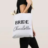 Minimalist Bride To Be Black And White Name Tote Bag