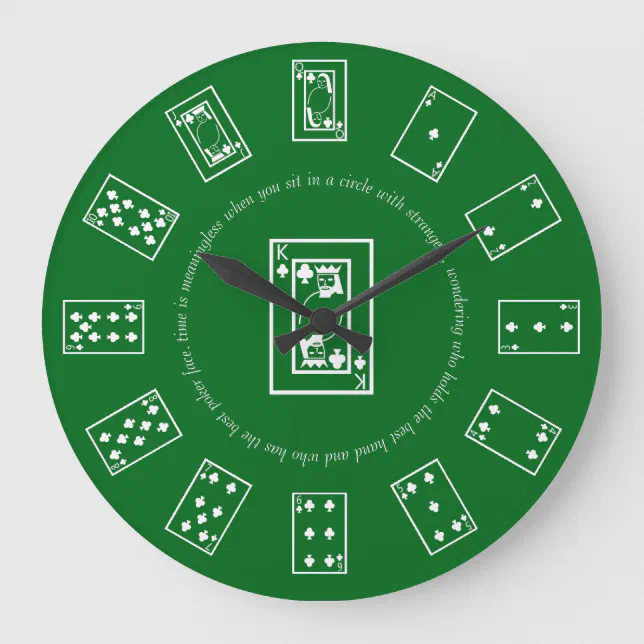 Playing Cards on a Kelly Green Table Large Clock