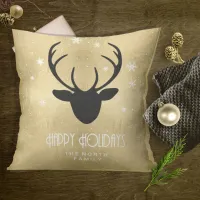 Deer Antlers Silhouette & Snowflakes Gold ID861 Throw Pillow