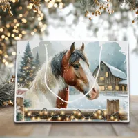 Brown and White Horse Country Christmas   Large Gift Bag