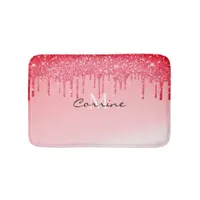 Monogram Metallic Neon Hot Pink Glitter Dripping Bath Mat