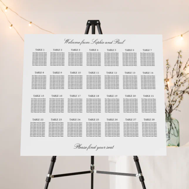 Elegant Minimalist 28 Table Seating Chart Foam Board