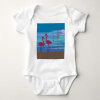 Pink Flamingo Couple Sunset Baby Jersey Bodysuit