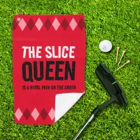 Funny Red Argyle The Slice Queen ... Golf Towel