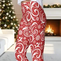 Red and White Winter Swirl Christmas Leggings