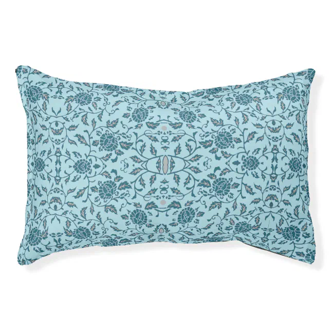 Elegant Flowery Teal Damask Pet Bed