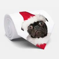 Cute Festive Christmas Pug Santa Neck Tie